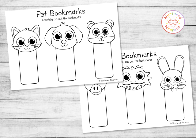 Printable early reader bookmarks with a pet theme - simple craft template for kids
