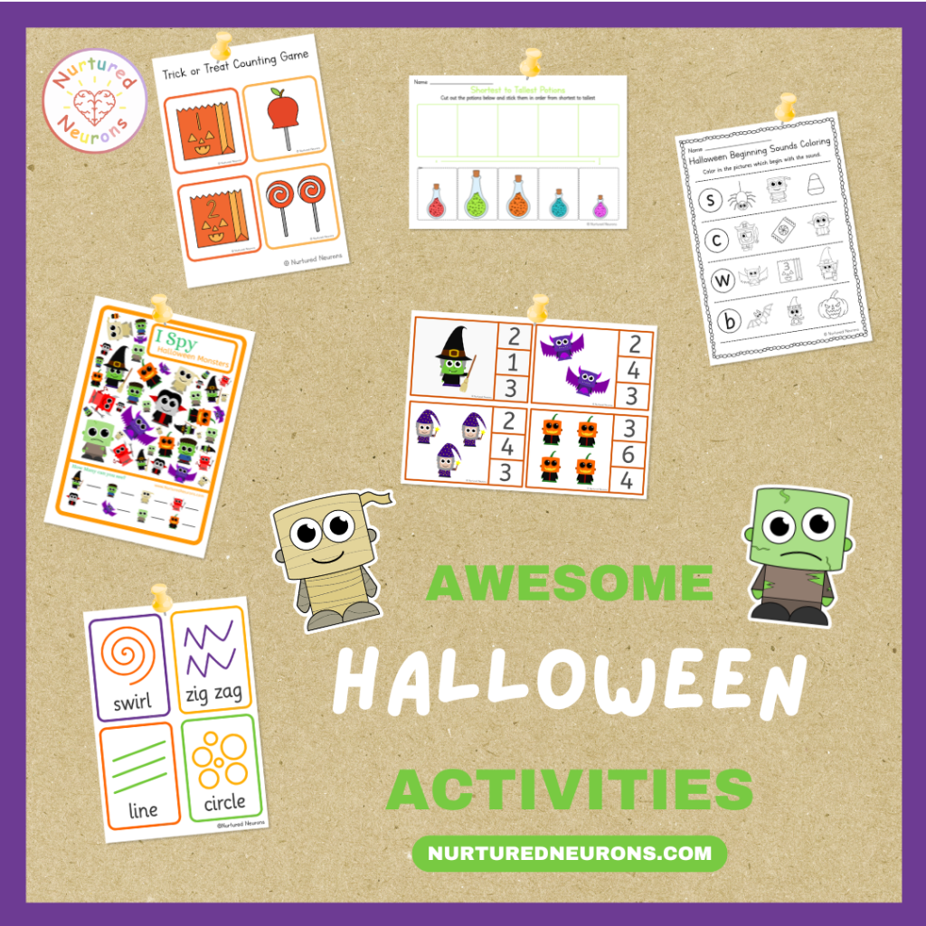 Halloween activities - printable low prep activities for kids - Halloween crafts, Halloween puzzles, Halloween worksheets for preschool and kindergarten