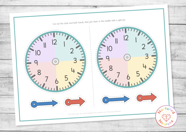 free make your own clock templates - custom clock faces to print and cut out for hands on time telling lessons