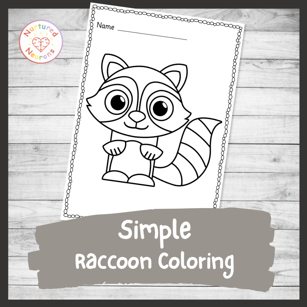 printable Kindergarten raccoon coloring sheet for kids - cute woodland animal themed coloring page for toddlers pdf