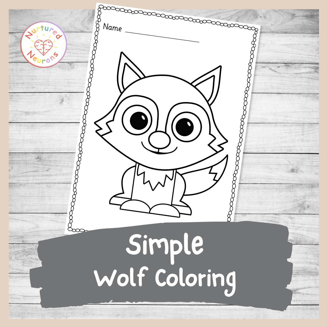 printable Kindergarten wolf coloring sheet for kids - cute woodland animal themed coloring page for toddlers pdf